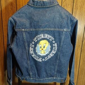 Tweety Bird Denim Jacket Vintage 2000 Warner Brothers Medium Womans Small Stain